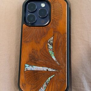 Hawaiian Wooden Floral iPhone Case with Abalone Inlay